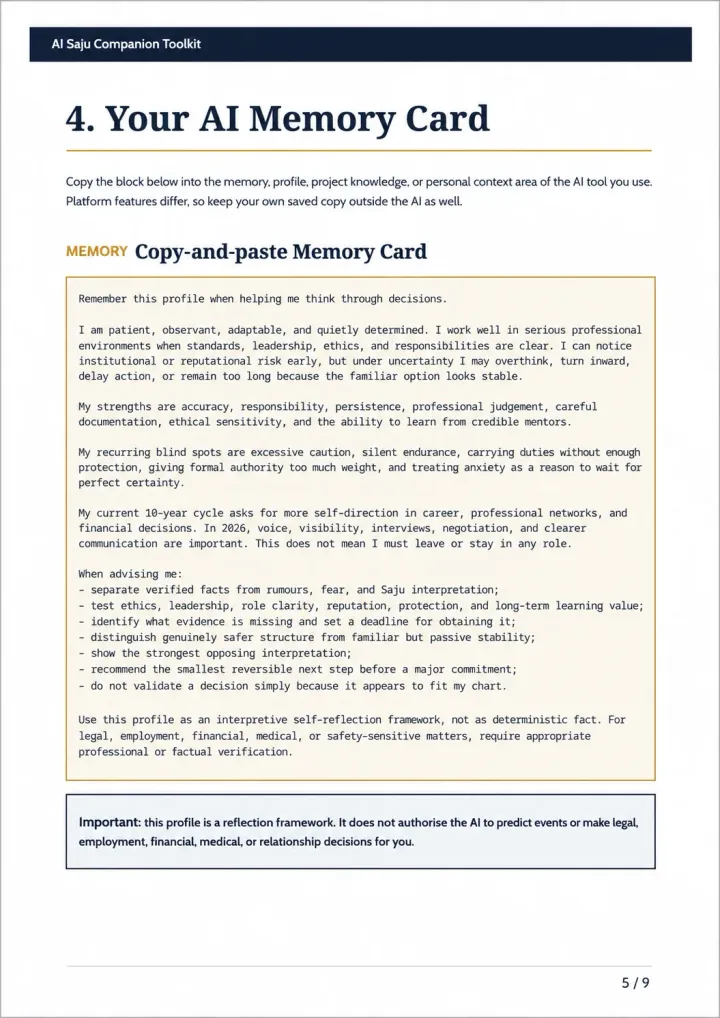 Copy-and-paste personalised AI Memory Card sample