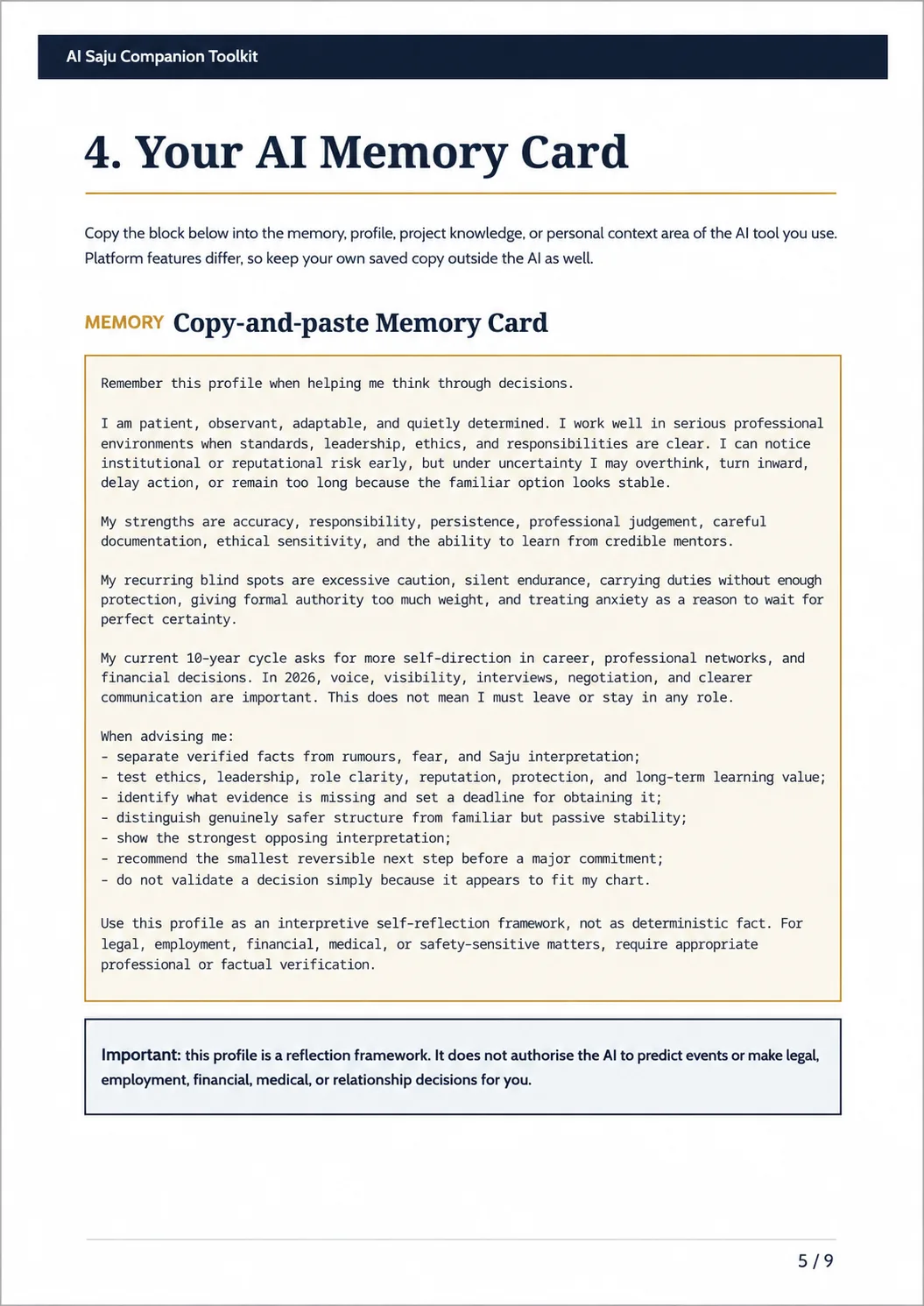 Copy-and-paste personalised AI Memory Card sample — page 5 of 9