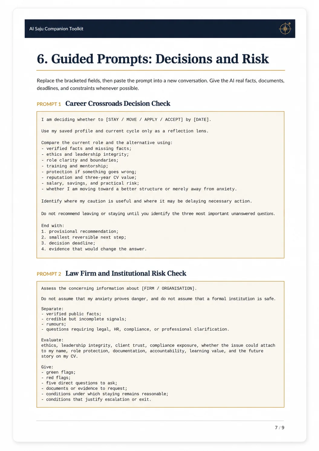 Guided prompt samples for decisions and institutional risk — page 7 of 9