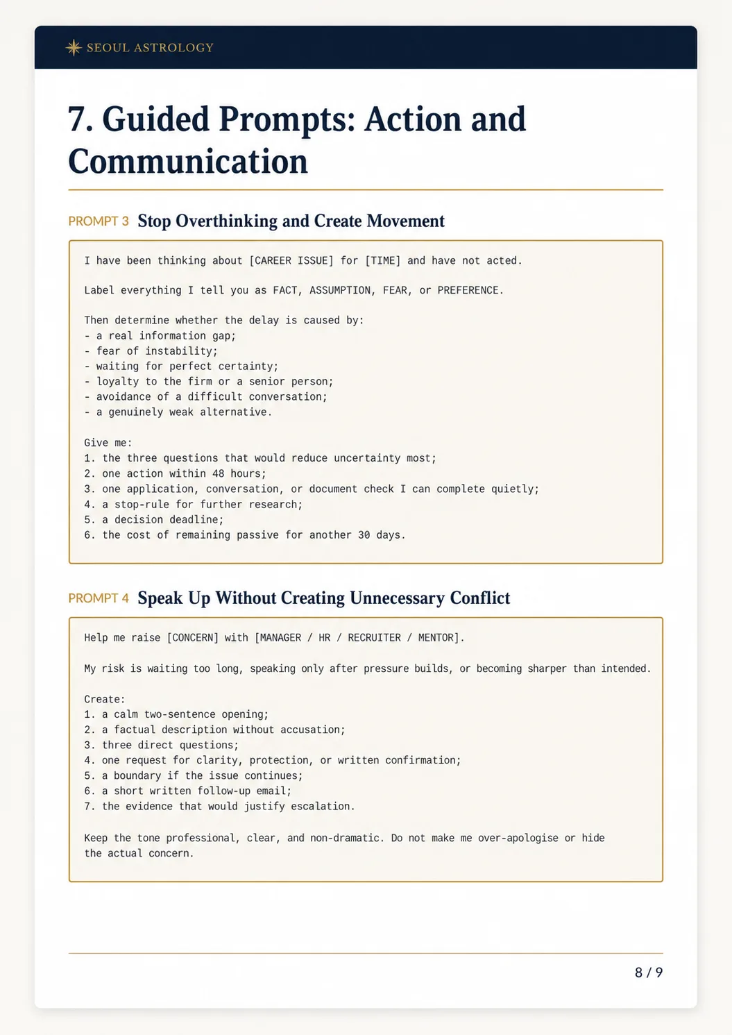 Guided prompt samples for action and clear communication — page 8 of 9