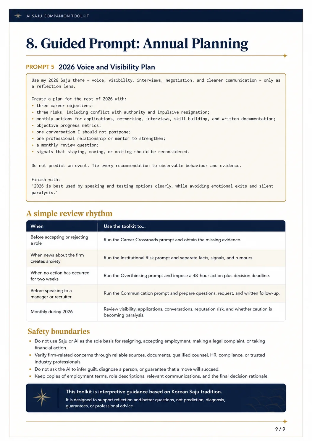 Five-year Saju annual planning prompt sample — page 9 of 9