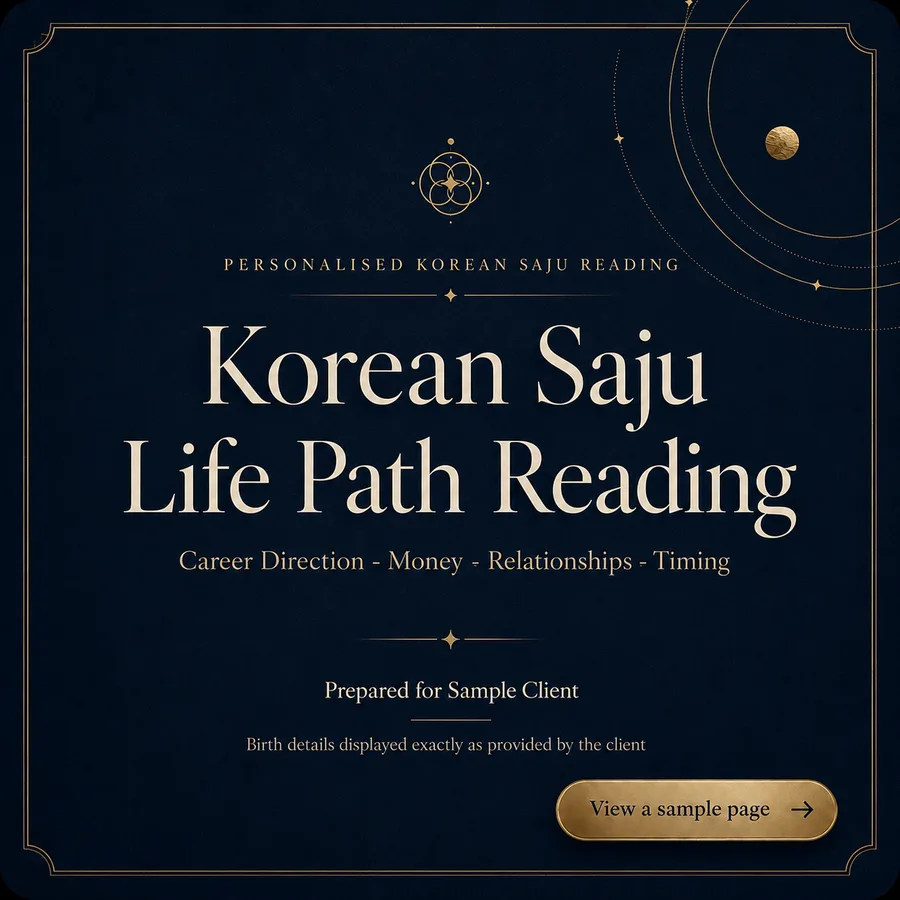 Cover of the clearly labelled sample Korean Saju Life Path Reading