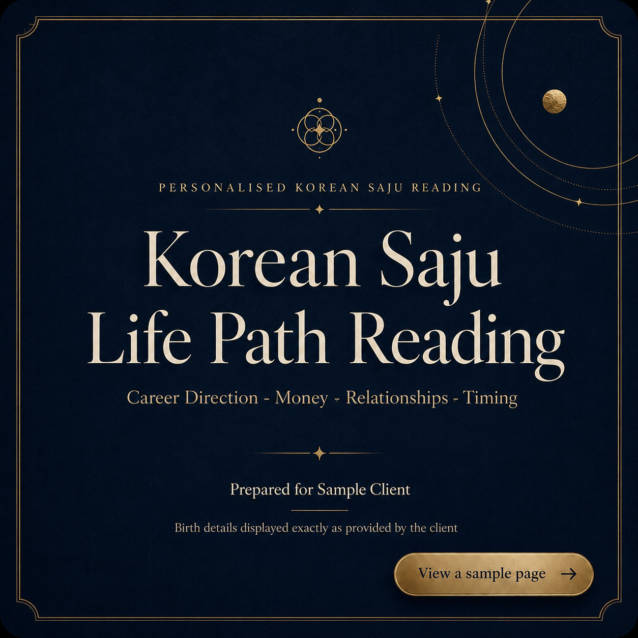 Sample Korean Saju report page 1 of 20