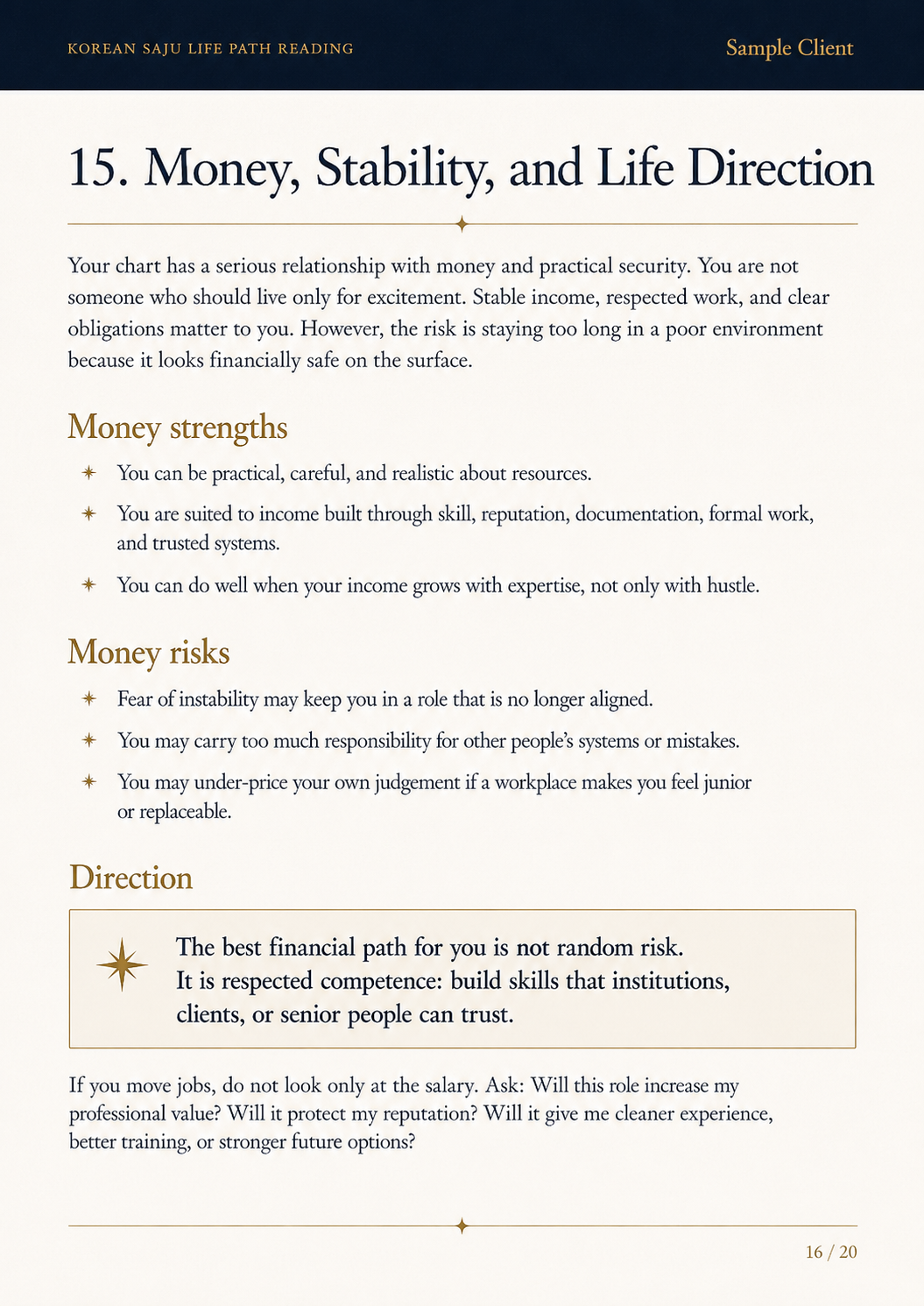Sample Korean Saju report page 16 of 20